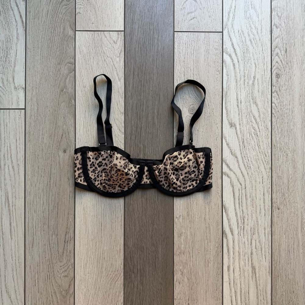 CUUP The Balconette Leopard Print Underwire Bra with Black Trim size 30C